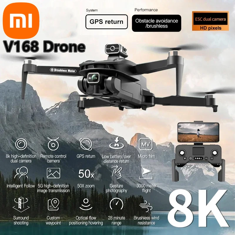 

Xiaomi V168 Drone Professinal Three Camera 8K Wide Angle Optical GPS Localization Four-way Obstacle Avoidance Quadcopter