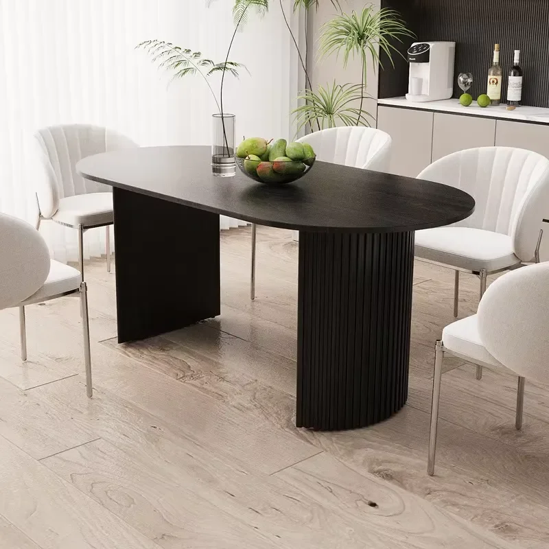 Nordic Cream Style Minimalist Boho MDF Wood Dining Table Oval-shaped Desk Center Island for Home Office or Hotel Use