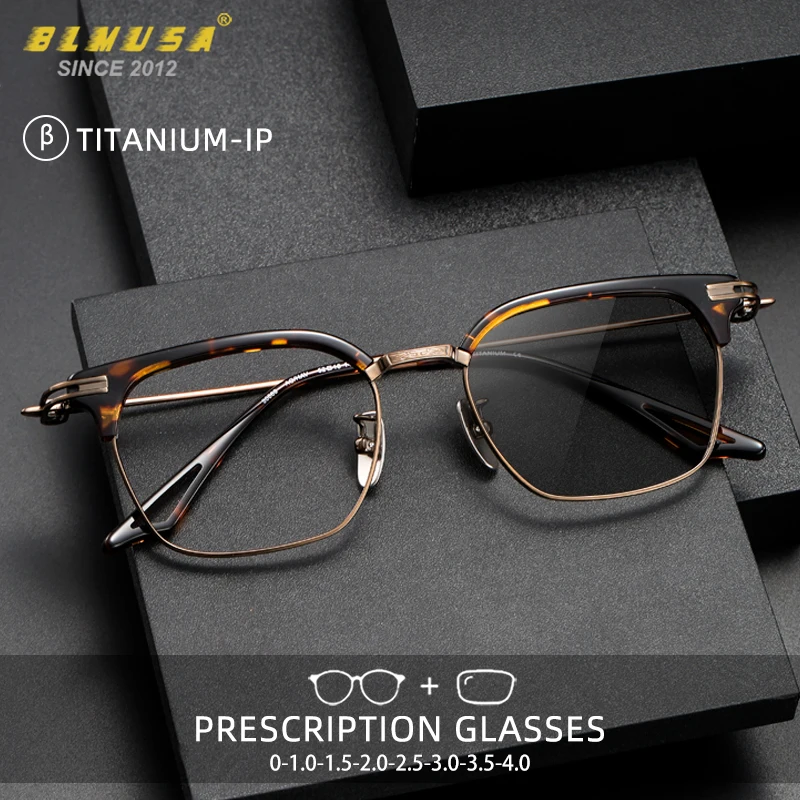 

BLMUSA Pure Titanium Reading Glasses for Men Vintage Ultralight Anti Blue Light Myopia Eyewear Photochromic Prescription Glasses