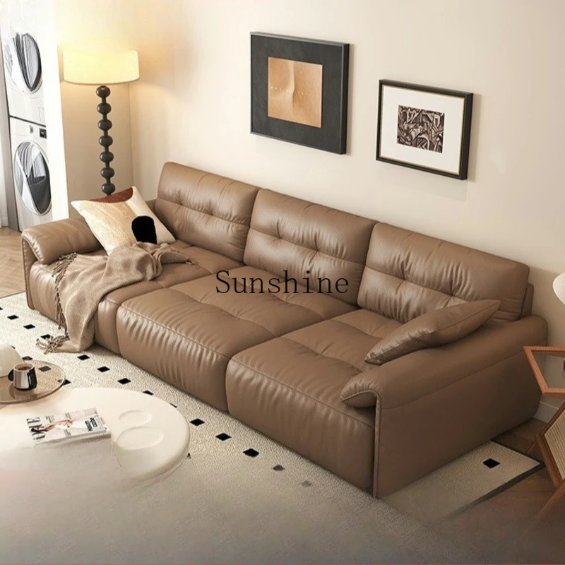 

Italian minimalist marshmallow cream style leather sofa light luxury living room super wide and deep adjustable