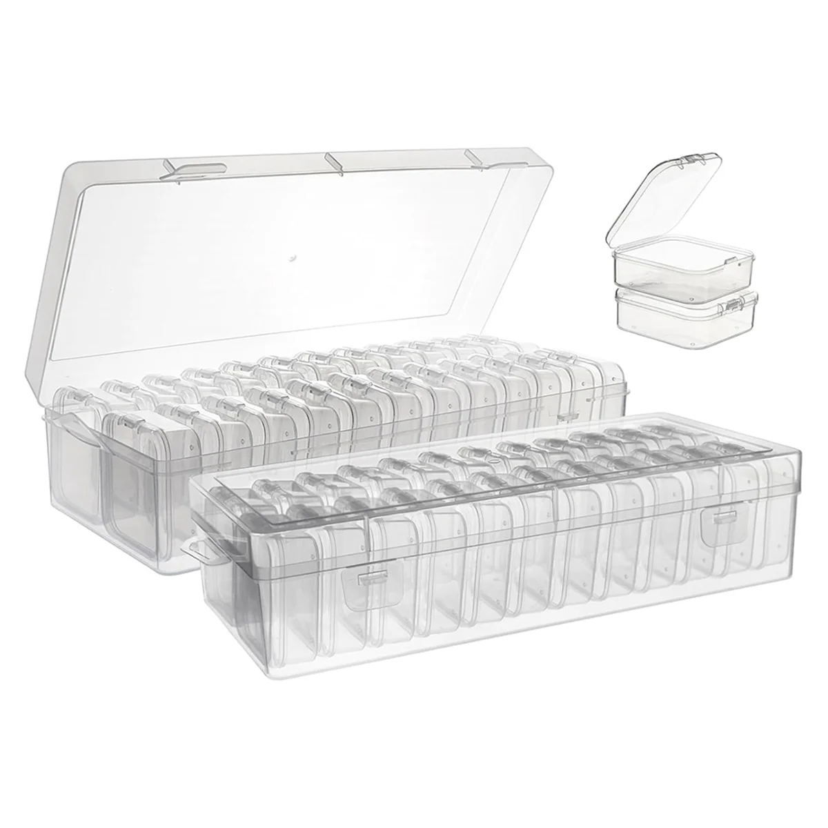 X16A Hot Bead Storage Containers, 48 Small Clear Plastic Bead Organizer Box with Hinged Lid, Craft Organizers and Storage 2 Sets