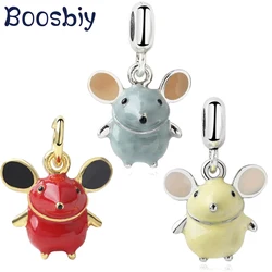 Boosbiy 2pc New Arrival Cute Enamel Mouse Pendant Charms Fit Brand Bracelets & Necklaces For Women DIY Cartoon Jewelry Making