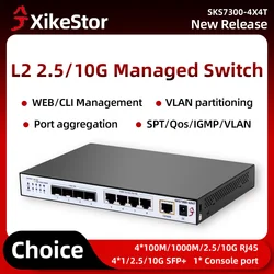 XikeStor L2 Managed Switch 4*10GRJ45 ports 4*10G SFP+ ports Ethernet Switch Auto-adaptation Support VLAN QoS SPT LACP