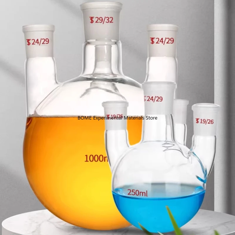 Straight 4 Neck Round Bottom Flask 50 100 150 250 5000ml 10L 20L Distillation Flask Lab Glassware