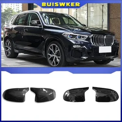 Auto Car Rear View Side Mirror Cover Trim for BMW F25 X3 F26 X4 F15 X5 F16 X6 2014 2015-2018 Bright black Carbon Fiber Style