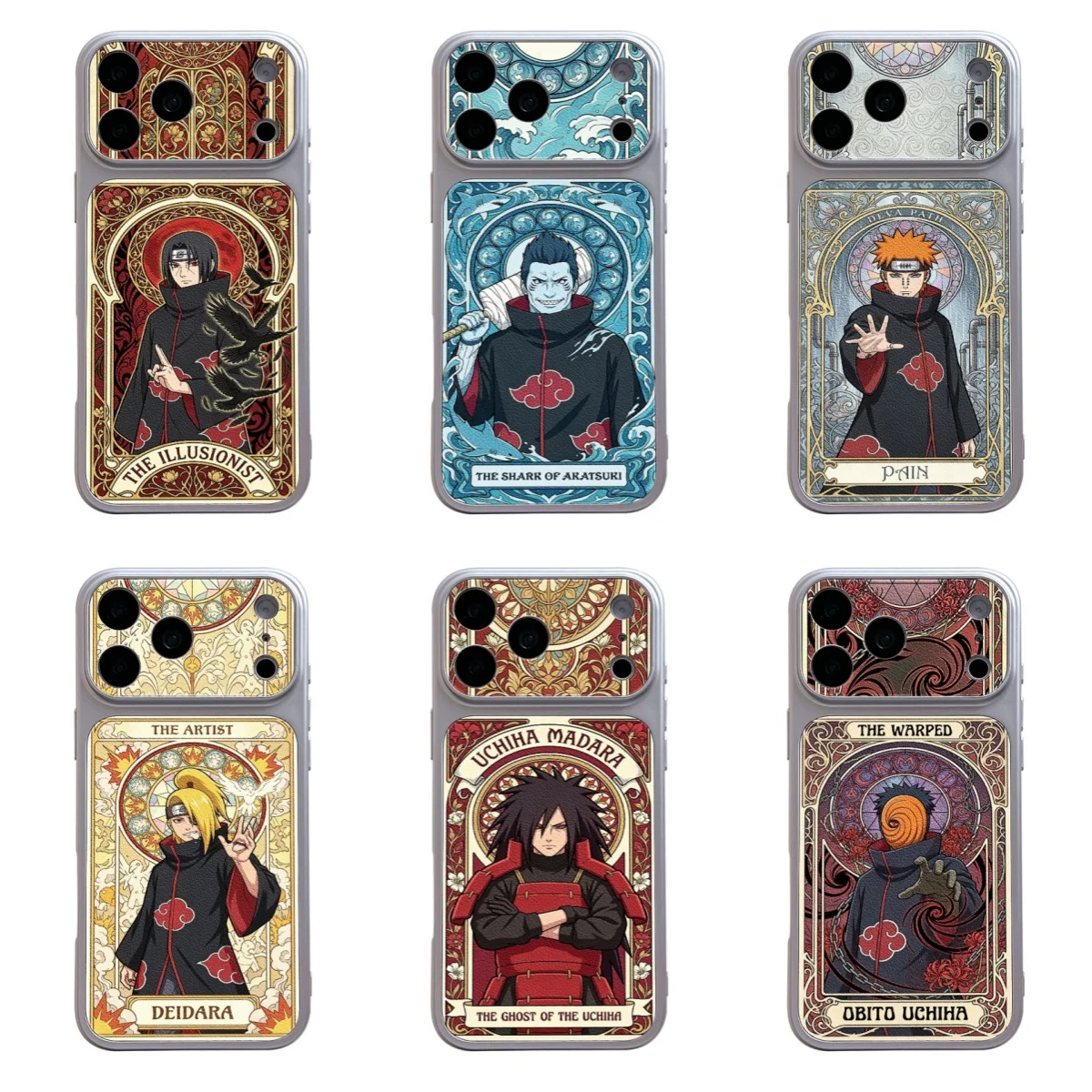 Anime Naruto Itachi Deidara Handyhülle für iPhone 12 13 16 15 14 18 17 Pro Max Plus 18Pro Pain Madara Obito Silberne Lederhülle