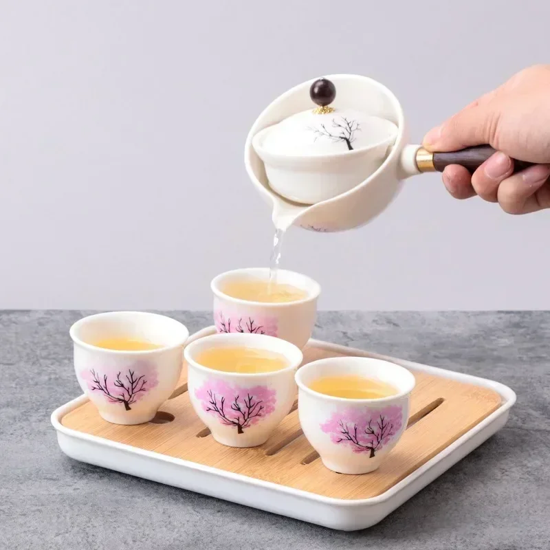 Chinese Gong Fu Thee Set Draagbare 360 Rotatie Theepot Keramische Thee Maker Infuser Semi-Automatische Teaware Voor Thuiskantoor Reizen