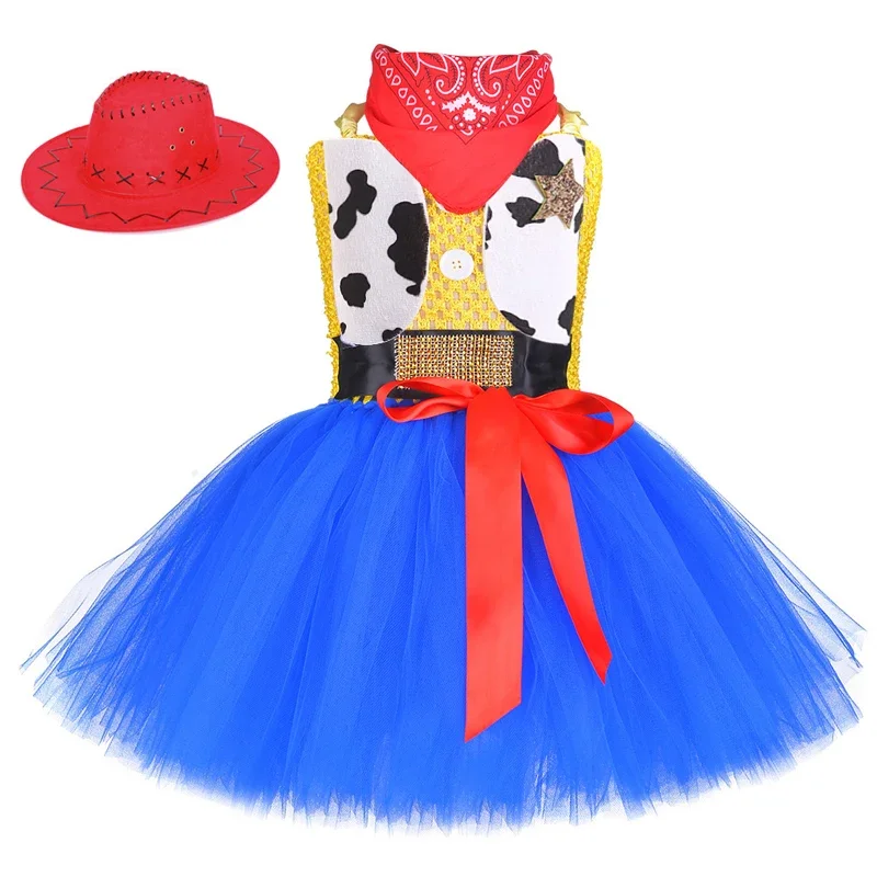 Mädchen Western-Ranch-Stil Trägerkleid mit Tüllrock-Set, Kuh-Print-Kleid, Kinder-Halloween-Kostüm Geburtstagskleid – Detail 4