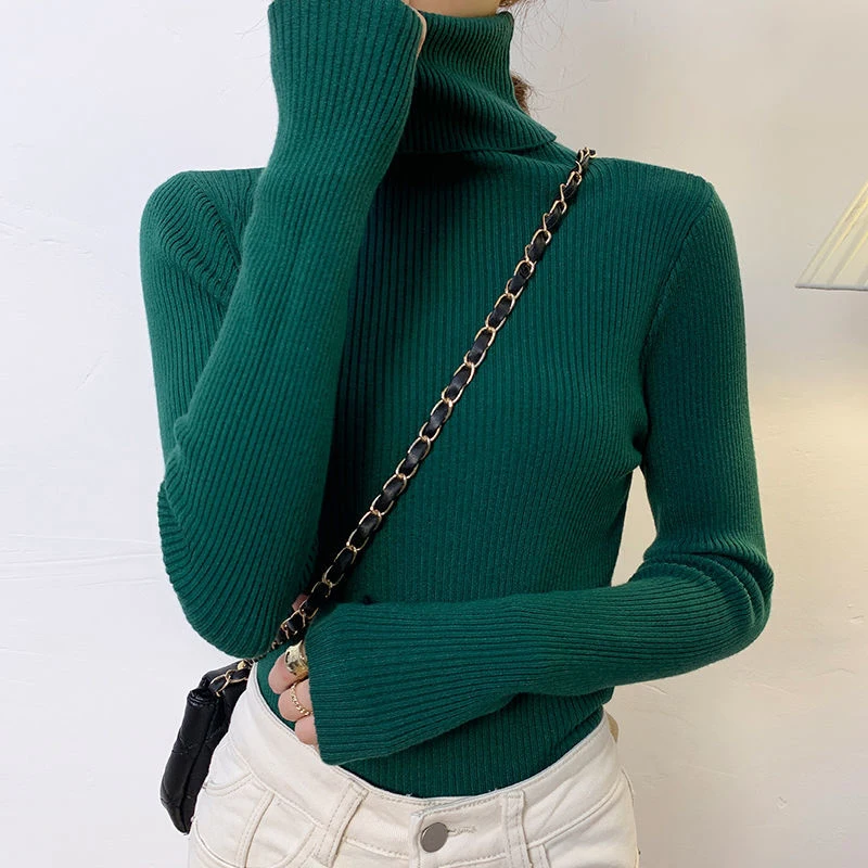 MEXZT Harajuku Pullover Turtleneck Sweater Women Fall Soft Knit Sweater Slim Elastic Korean Simple Basic Cheap Jumper Solid Tops