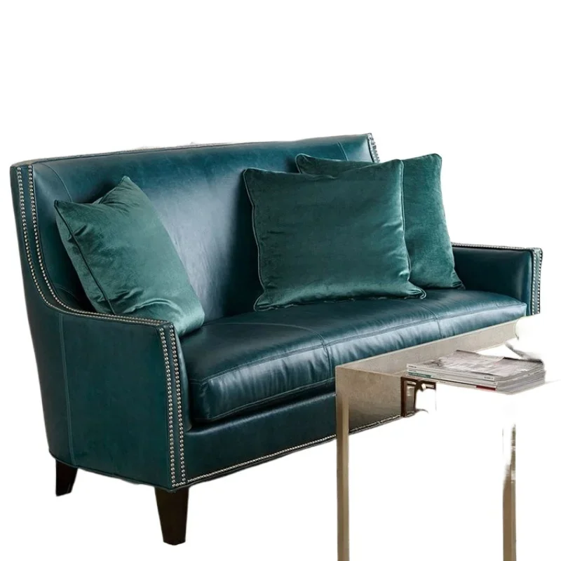 

American country leather soft bag two or three sofa furniture living room, cafe retro leisure sofa
