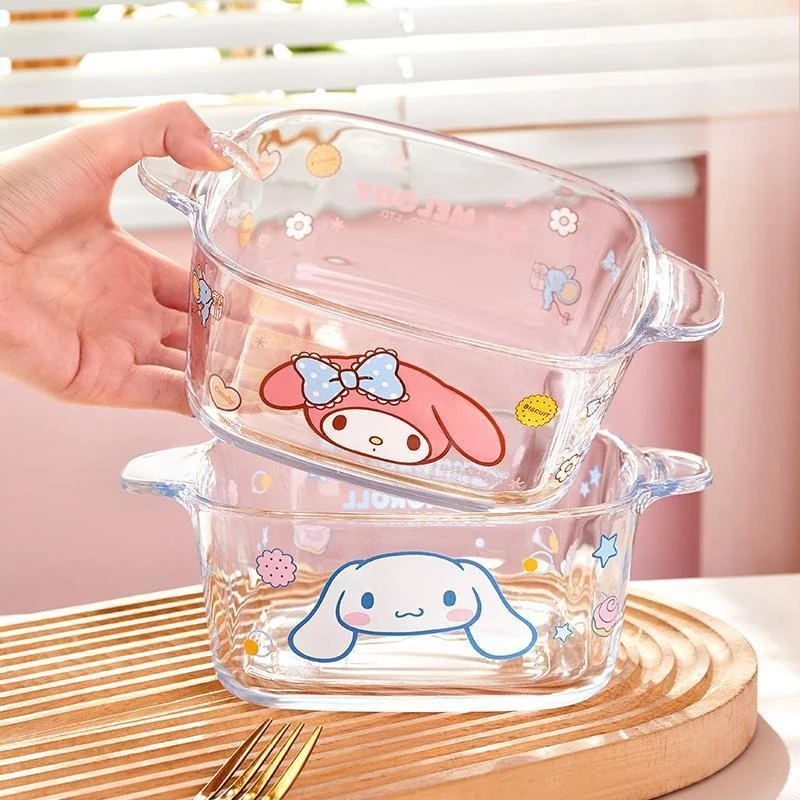 أنيمي جديد سانريو مرحبا كيتي سينامورول وعاء زجاجي ملزم الكرتون لطيف الحلوى سلطة وعاء الزبادي مقاومة درجات الحرارة العالية #5