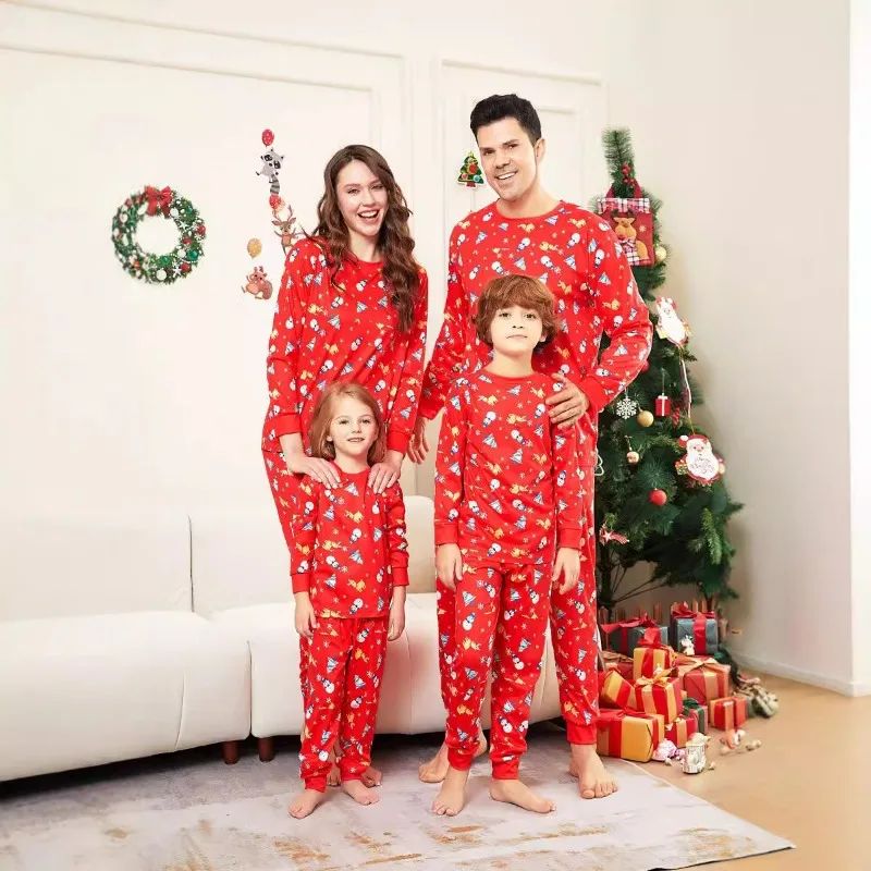 

New Christmas Tree Snowman Deer Full Printed Parent Child Outfits Long Sleeve Pajama Set Mother Daughter Home Clothes