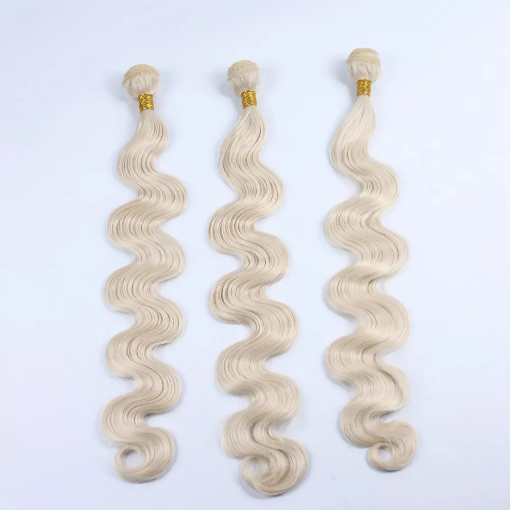 Hot Sale Hair Weave Blonde Color 613,Synthetic hair Weaving Blend Bundles Soft Longer Pure Gold Hair Extension Body Wave 100g