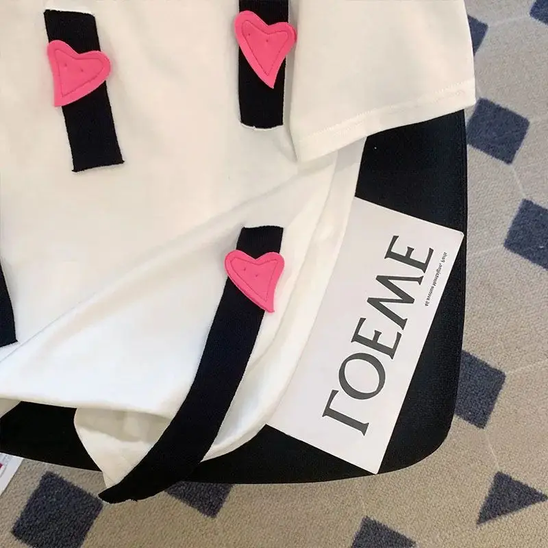 Camiseta de manga corta con cuello redondo para mujer, a la moda minimalistas retales de algodón puro, Tops casuales sueltos