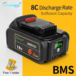 Waitley 6Ah Battery Compatible with Dewalt 18V 20V power Tools DCB184 DCB200 rechargeable accessories Lithium-ion batteries