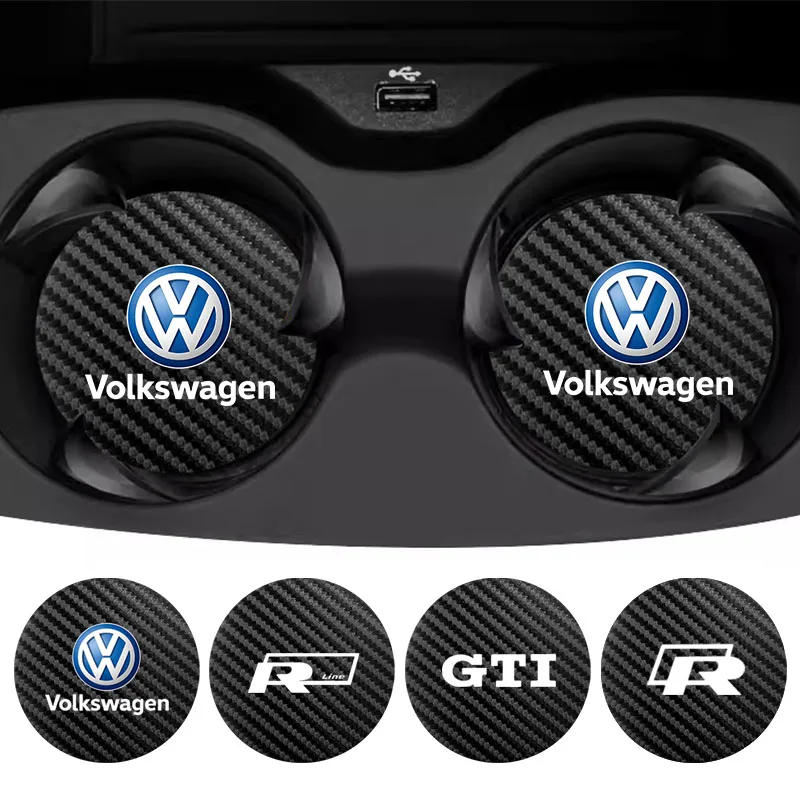 Car Anti Slip Coaster Anti-noise Water Cup Pad Mat For VW GTI R Golf 6 7 8 Polo R-Line CC Passat Tiguan T-ROC Bora Arteon Beetle