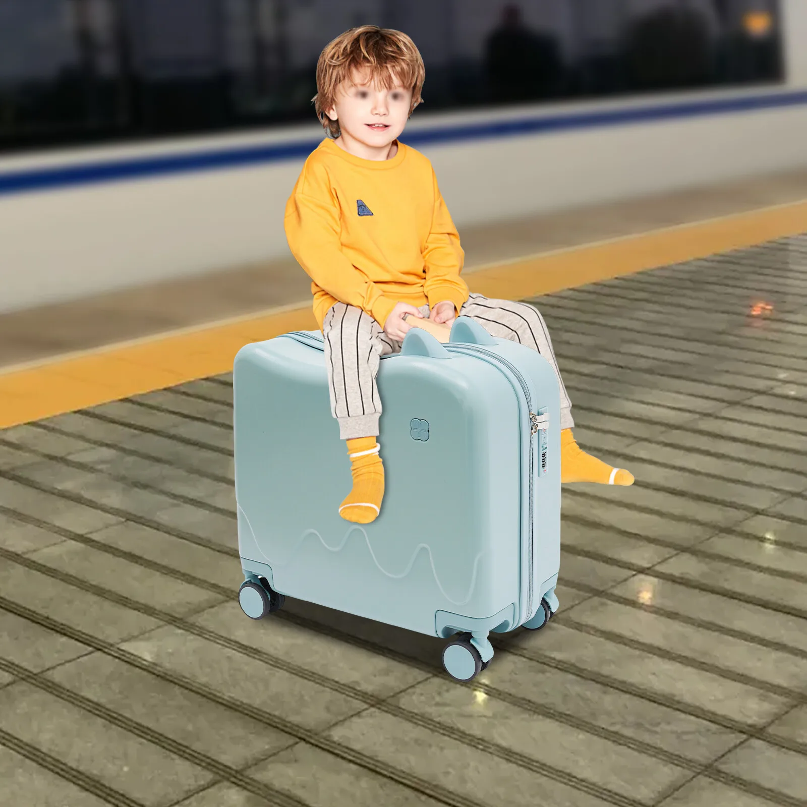 

Child’s Rolling Carry-On with Seat, 33QT Capacity & Retractable Handle for Little Travelers