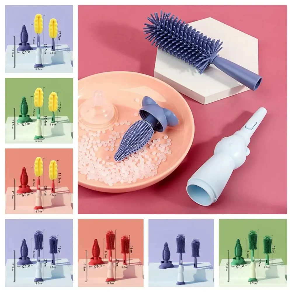 Ensemble de brosses pour biberons à tête souple et longue poignée, compte-gouttes et livres, pour déterminer la rotation à 360 degrés