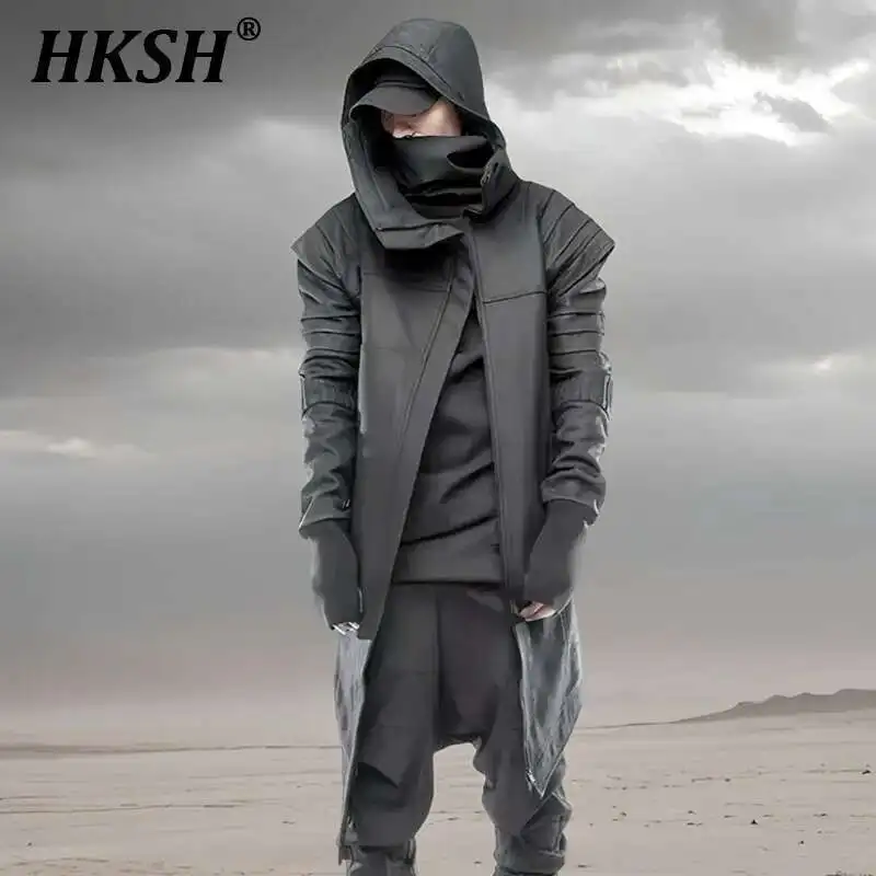 

HKSH Sand Waste Land Asymmetric Deconstruction Windbreaker Men Tide Punk Medium Long Trench Fashion Chic Coat Dark Jacket HK4209