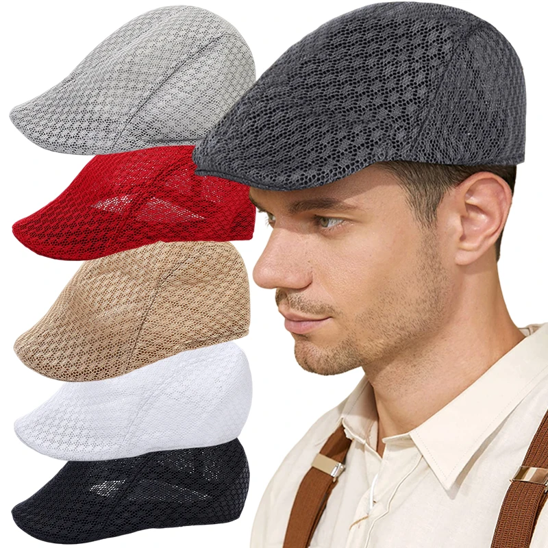 Men\'s Casual Hat Berets Cotton Caps For Spring Summer Autumn Cabbie Flat Cap Breathable Mesh Beret Ivy Cap Visors