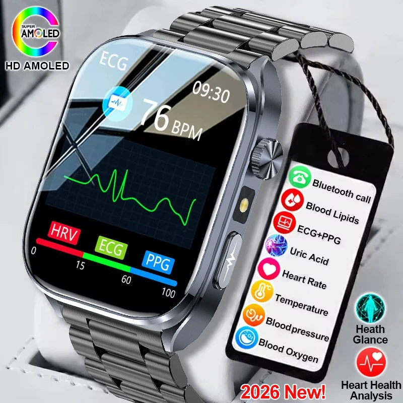 

New Micro Physical Examination Smart Watch Blood Fat Uric Acid Blood Pressure Smartwatch Men ECG+PPG Health Monitor Smartwatches