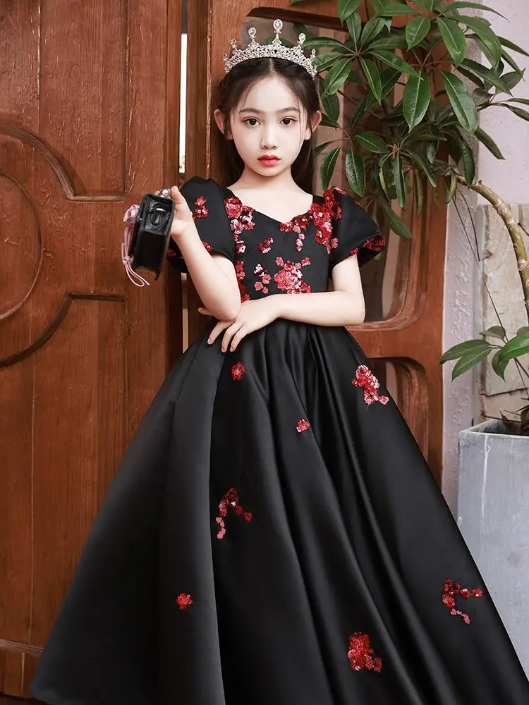 2024 Luxurious Quinceanera Dress for Girls Children Piano Performance Costume for Girl Kids Floral Dresses for Christmas Party