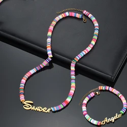 Customized Children's Name Letter Jewelry Set Stainless Steel Girl Rainbow Necklace Bracelet Set Jewelry Gifts