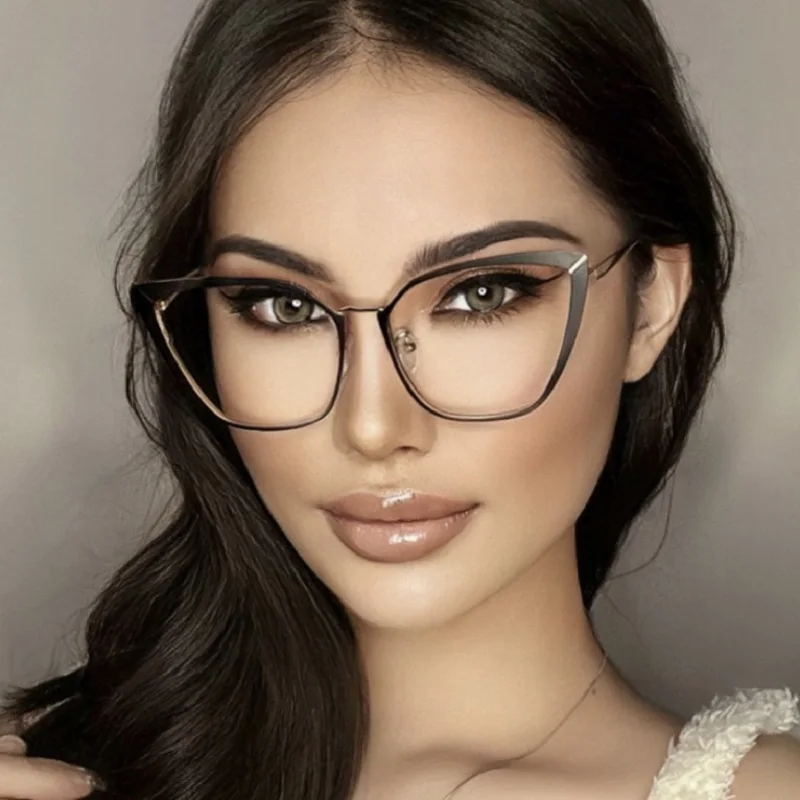 Sexy Cat Eye Metal Reading Glasses Anti Blue Rays Magnifying Hyperopia Eyewear Optical Transparent Glasses For Women Presbyopia