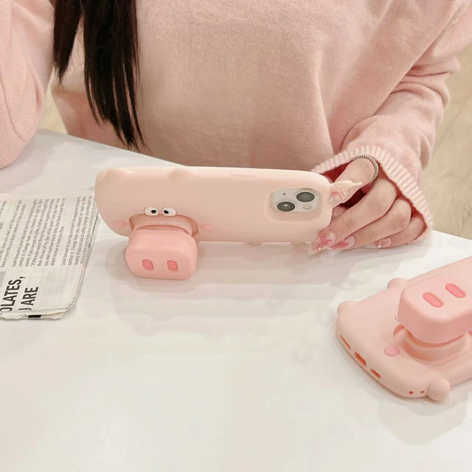 漫画かわいい 3D ピンクの豚電話ケース IPhone16 15 14 13 12 ProMax プラスホルダーシリコーンソフトバックカバー高品質