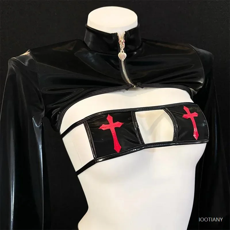 Nun Uniform Cosplay Medieval Knight Nun Uniform Cosplay Black Sheath Bikini Skirt Flowing Light Fight Combat Outfit Costume