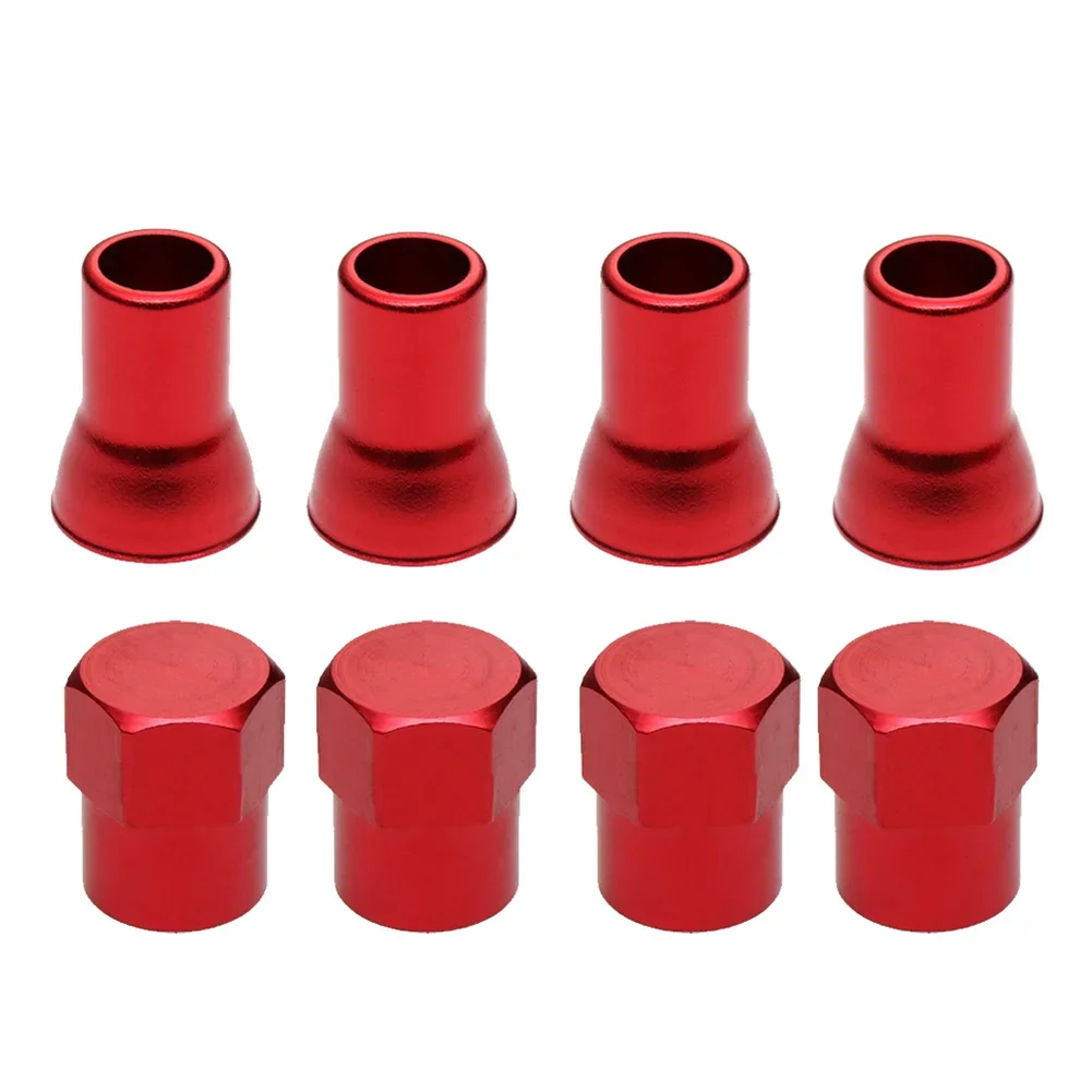 

8PCS Car Red Aluminum Tire Wheel Valve Stem Valve Stem Sleeve + Hexagonal Cap 4 Valve Stem Sleeve+ 4 Hexagonal Cap Car Accessory