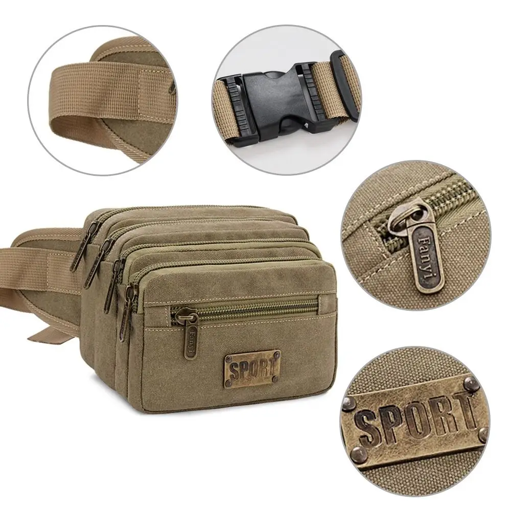 Large Capacity Waist Bags Fashion Multifunction Canvas Mobile Phone Pocket Cashier Bag Travel Crossbody Bags Outdoor Running Bag