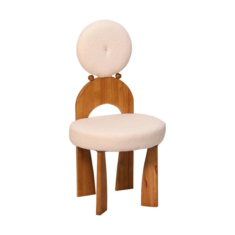 

Earrings Chair Lamb Fleece High Backrest Dining Chair Bedroom Makeup Stool Vintage Solid Wood Dresser Shaped Chair