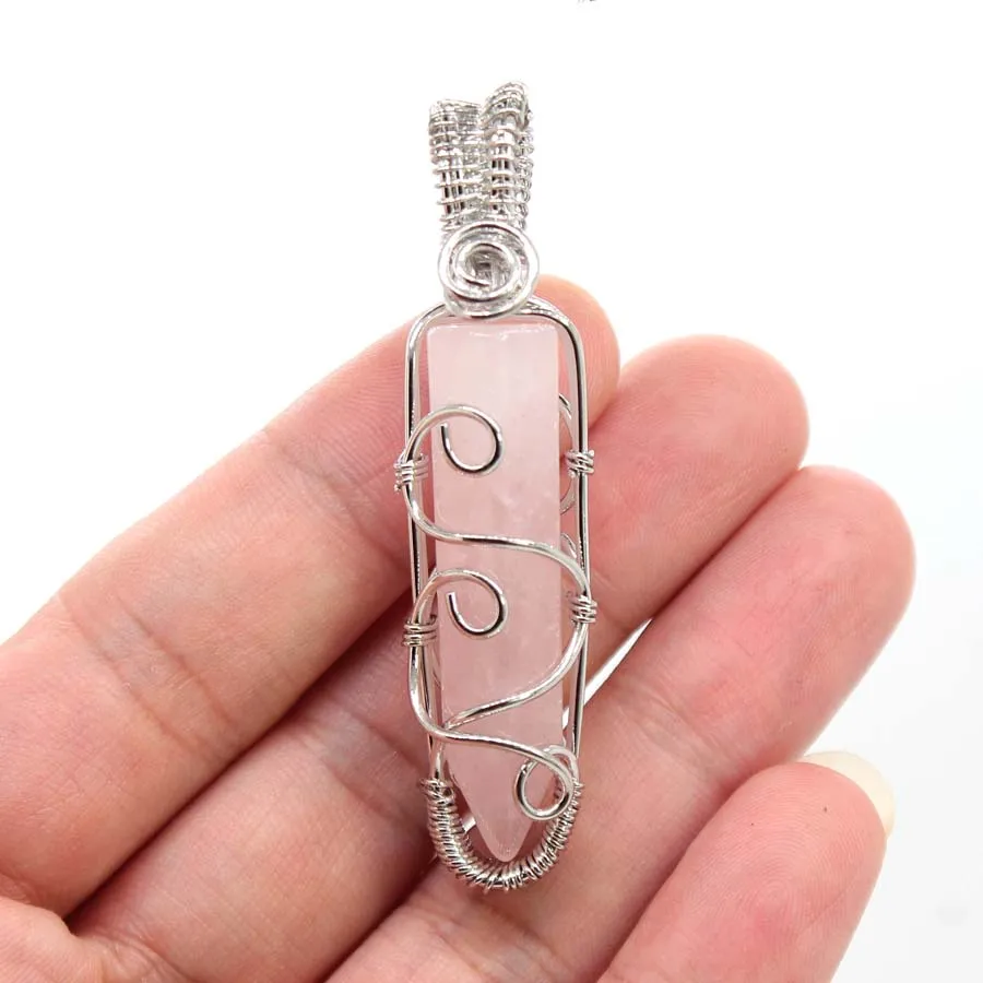 Charms Natural Healing Crystal Hexagon Stone Pendant For Women DIY Necklace Amethyst Rose Quartz Wire Wraped Choice Men Jewelry - view 4