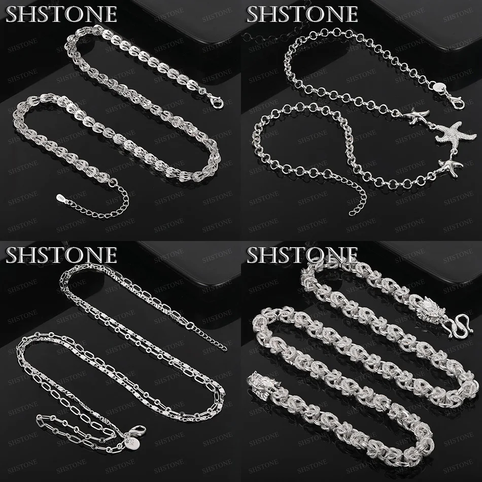 

925 Sterling Silver Starfish Keel Chain Double Chain Geometric Pattern Necklace Women Party Birthday Jewelry Nice Accessories