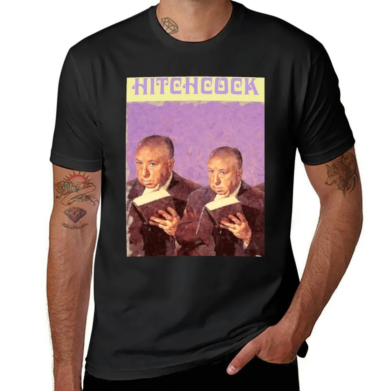 Alfred Hitchcock Portrait with Book, Officially Licensed Fan Art T-Shirt sweat blacks vintage clothes mens t shirt graphic