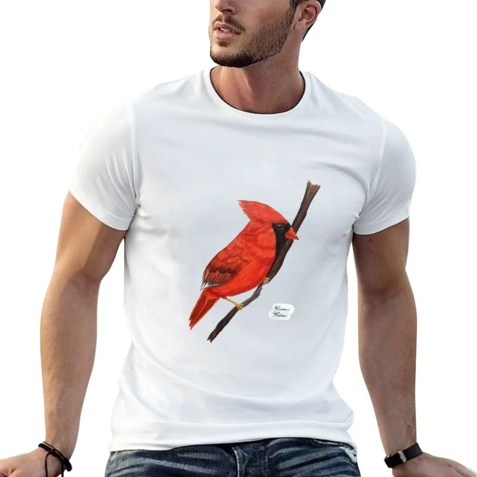 تي شيرت كاردينال قلم رصاص ملون تي شيرت للرجال جرافيك عتيق تي شيرت رجالي قطن تي شيرت للرجل 100% قطن تي شيرت