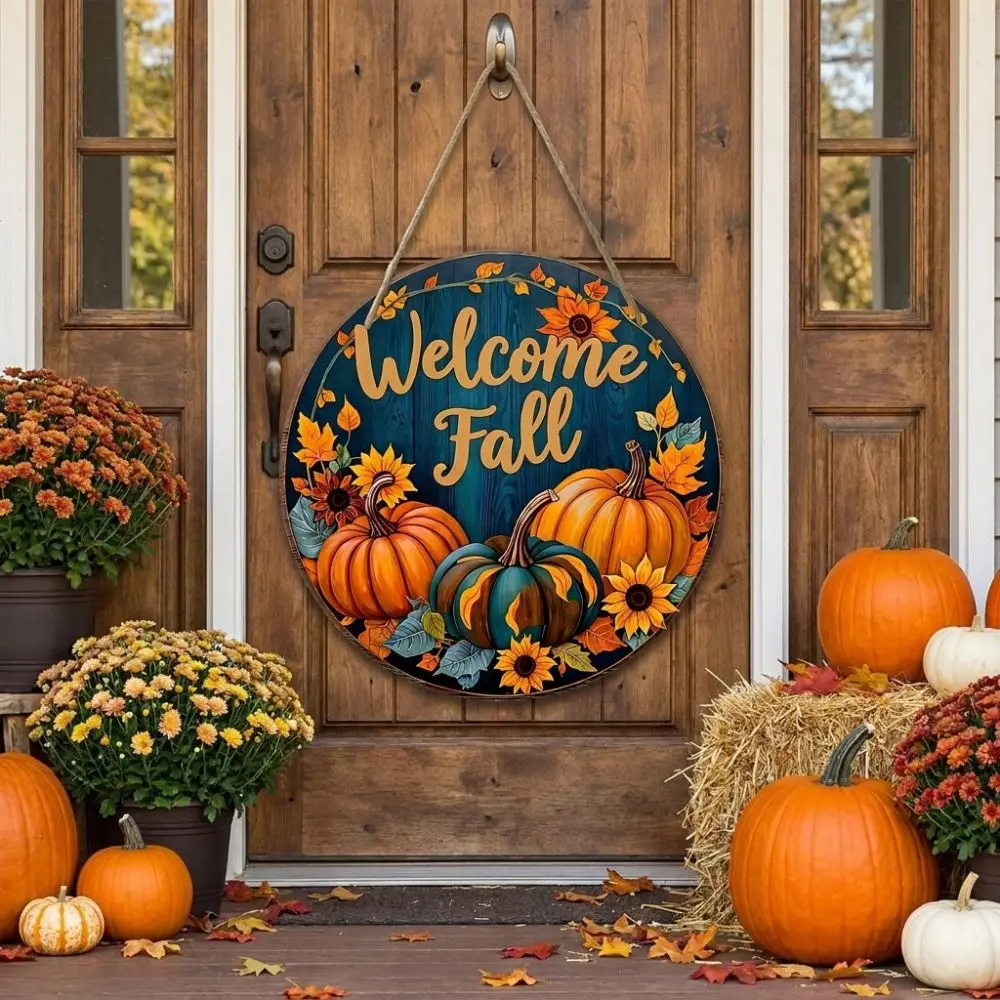 Rustic Welcome Fall Round Wooden Sign Autumn Leaf Vintage Style Autumn Harvest Wall Decor Long-lasting Wear-resistant