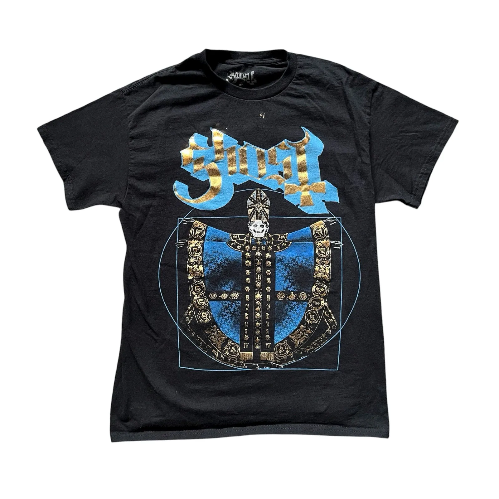 Ghost Shirt Men M Black Papa III Vitruvian Gold Foil Grunge Goth Skull Skeleton