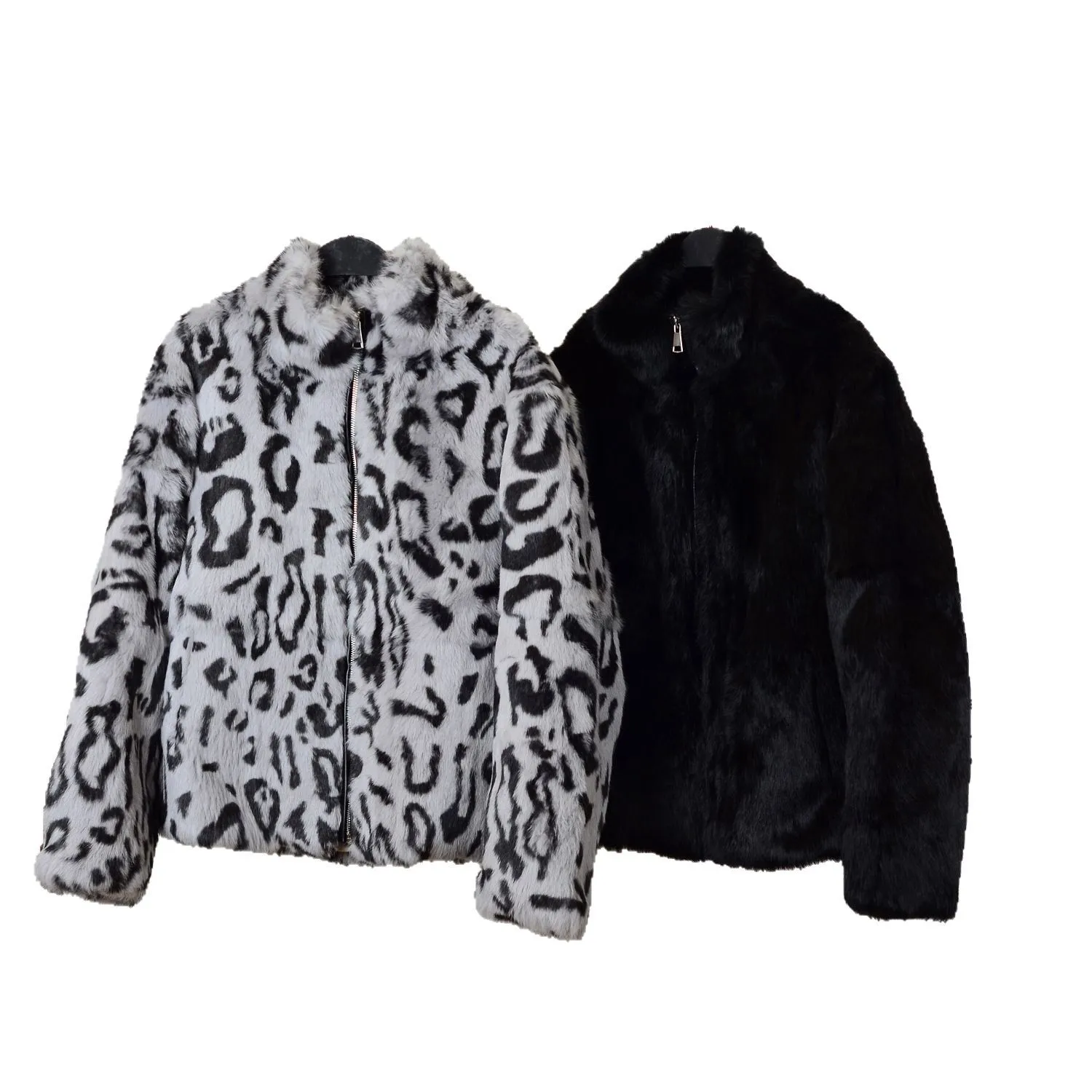 Women's Luxurious real rabbit fur coat Solid Color Wide Lapel Snap Closure Fuzzy Fall Winter Furry Long Sleeve fashion coat