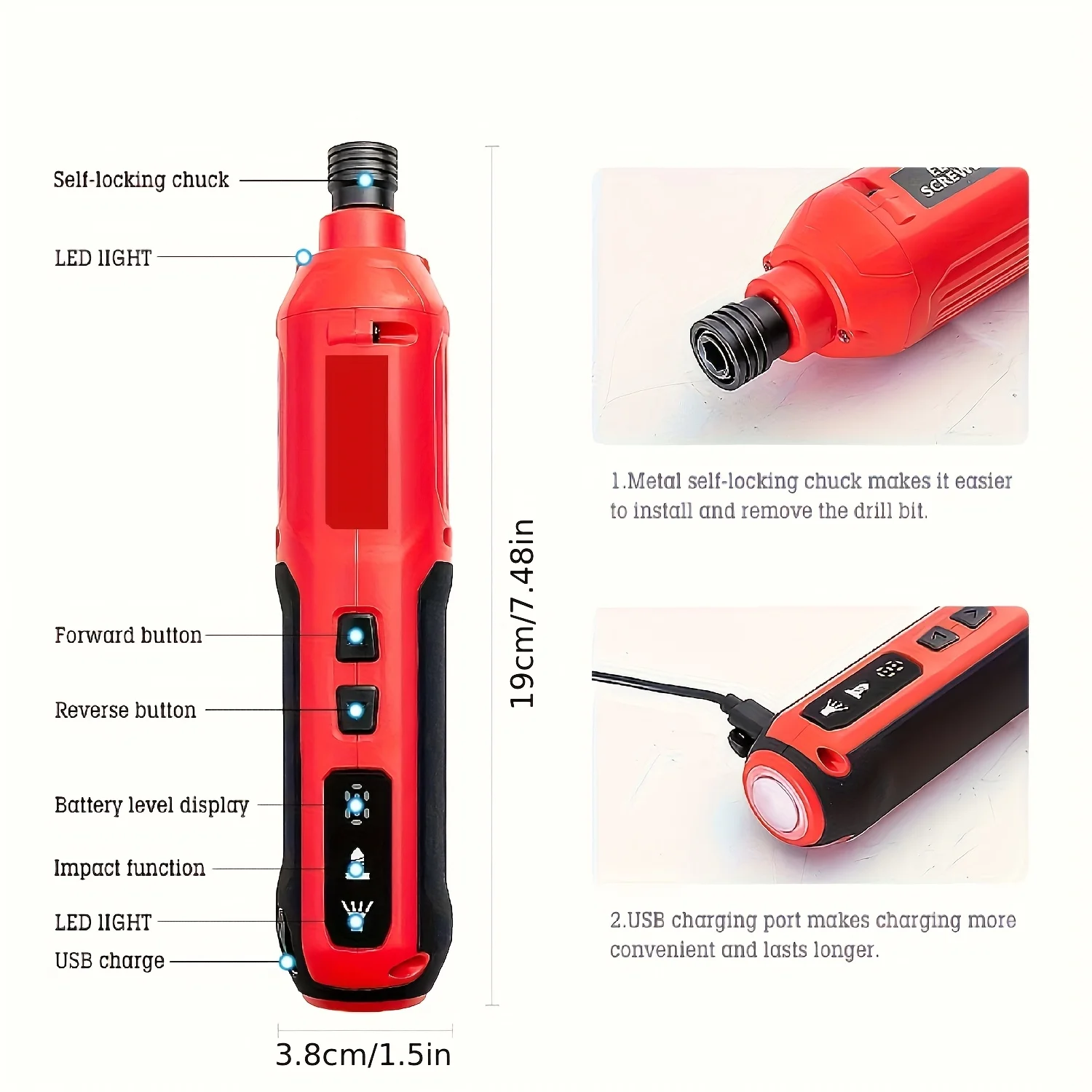 Kit de chave de fenda elétrica, chave de fenda 5 configurações de torque, chave de fenda elétrica sem fio com luz de trabalho LED, 36 pontas de chave de fenda,