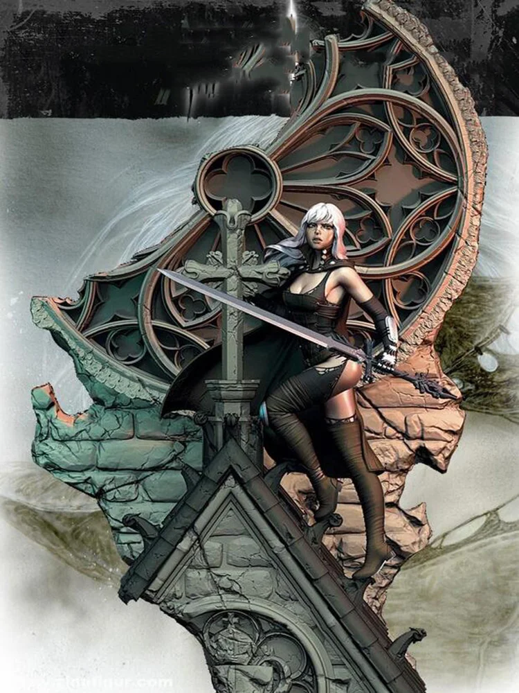 

Resin Figure 1/24 75mm ancient fantasy woman guard stand Model Unassambled Unpainted Figure Building Kit free shipping