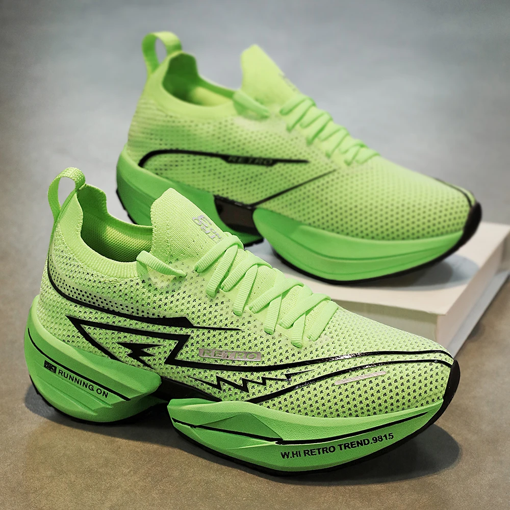 Unisex Couple Running Shoes Breathable Mesh Shock Absorption Thick Sole Sports Sneakers for Men Women