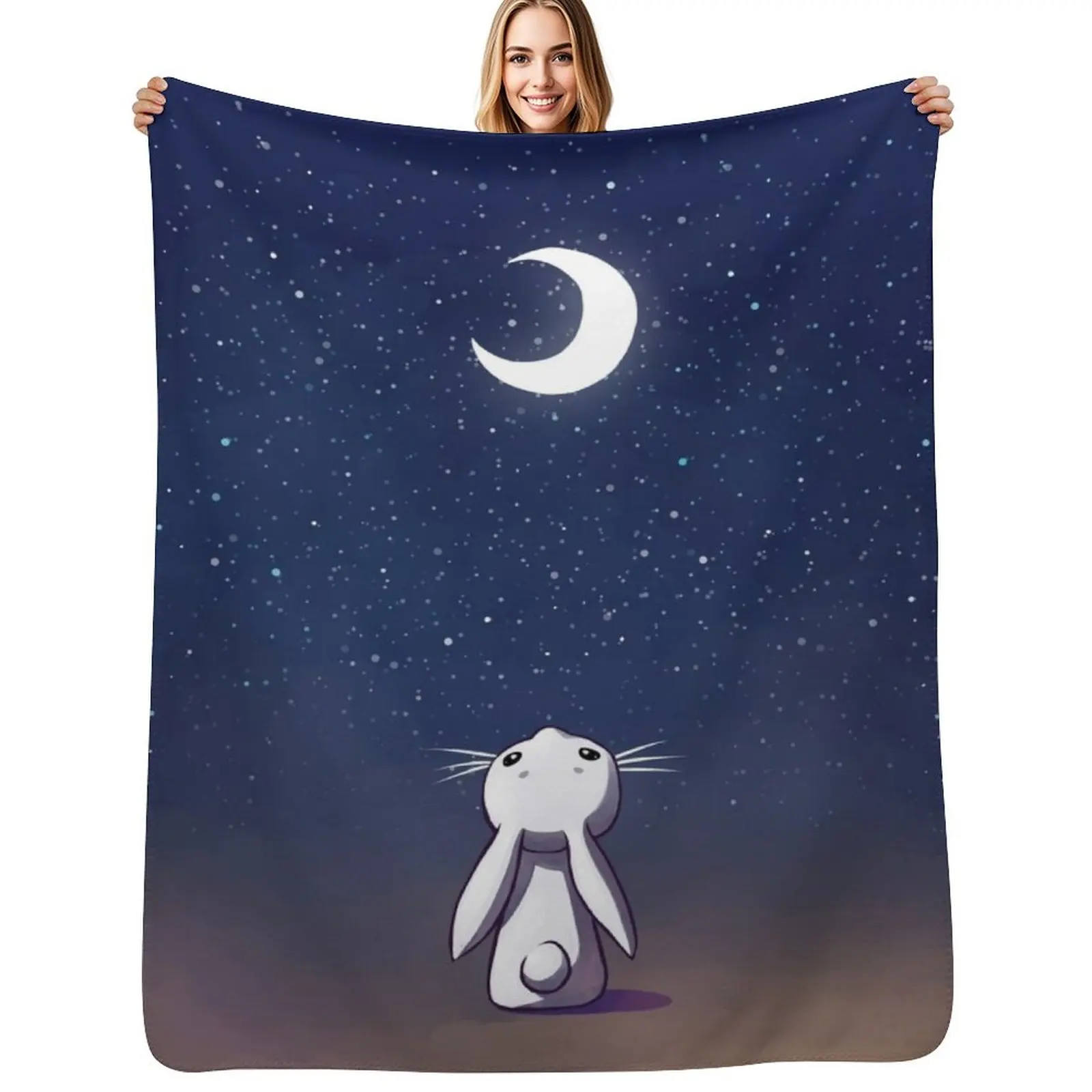 Moon Bunny Throw Blanket Travel Size Cozy Blanket for Plane Train