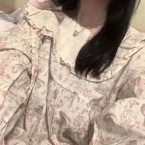 루즈핏 잠옷 여성용 루즈핏 레이스 긴팔 홈웨어 여성용 잠옷 파자마 잠옷 파자마 잠옷 파자마 여성용 잠옷