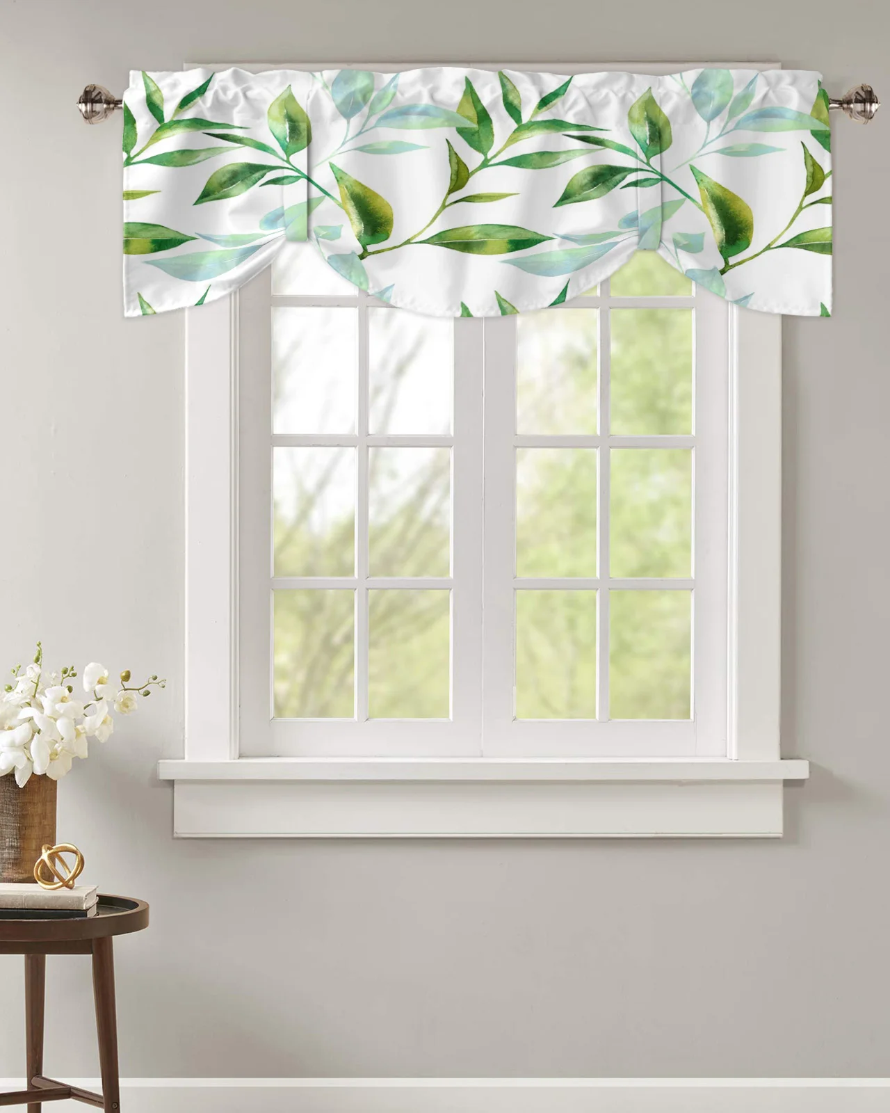 

Plant Green Leaf Window Curtain Kitchen Cabinet Coffee Tie-Up Valance Curtain Rod Pocket Short Curtain