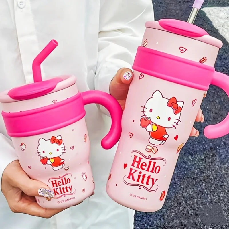 

Изолированная соломенная чашка Hello Kitty большой емкости Sanrio Cinnamoroll моя мелодия похвалка утолщенная анти-капля ручная холодная чашка подарок