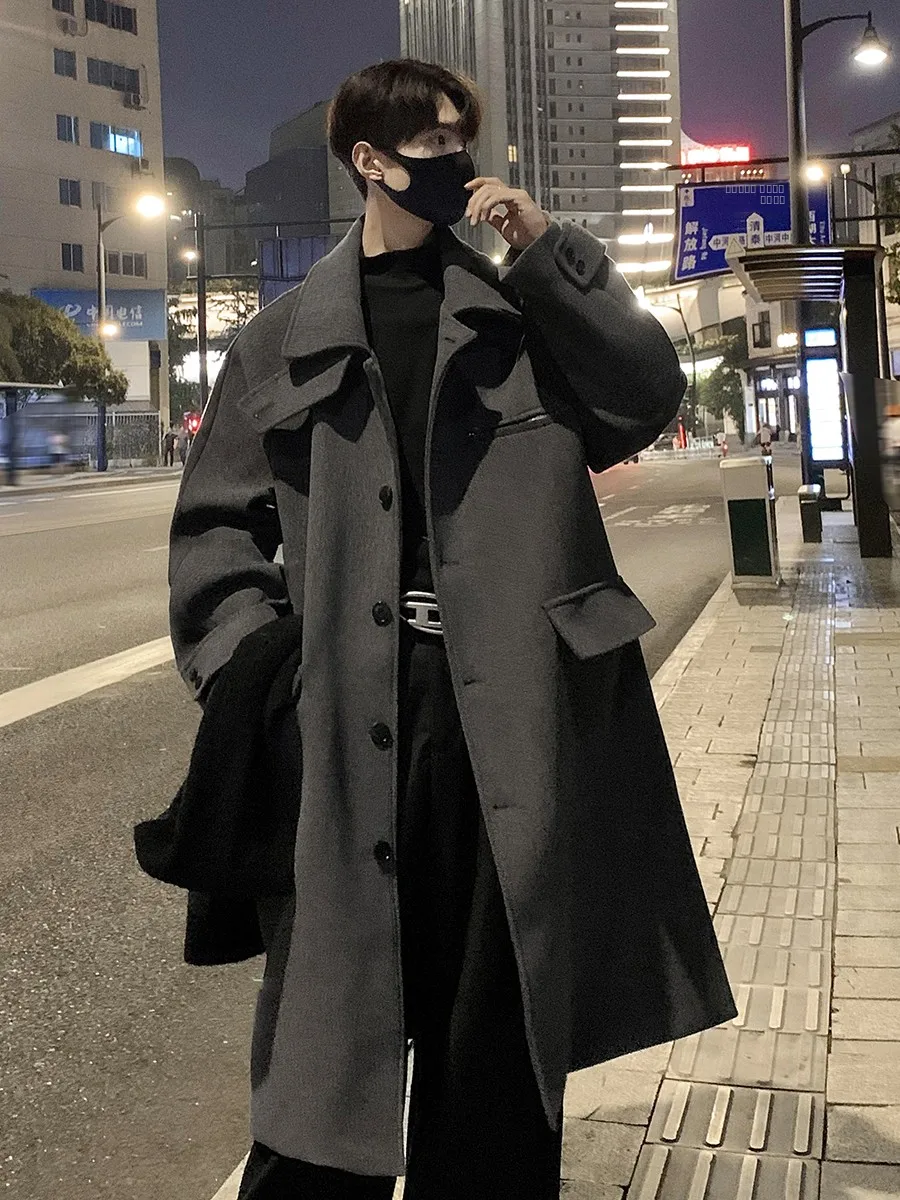 

Loose Men's Woolen Coat Medium Length Winter Lazy Sle Heavyweight 700g Faionable Ci Casual Long Sve Warmth Resistant