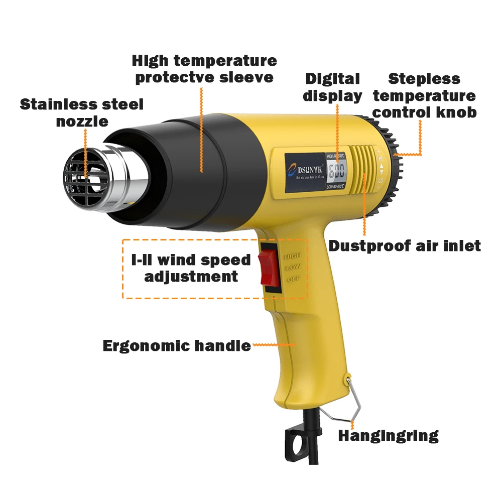 Construction Hair Dryer With Lcd Display 220v 110v Thermal Blower Powerful Construction Hair Dryer Heat Shrink Gun Digital Guns