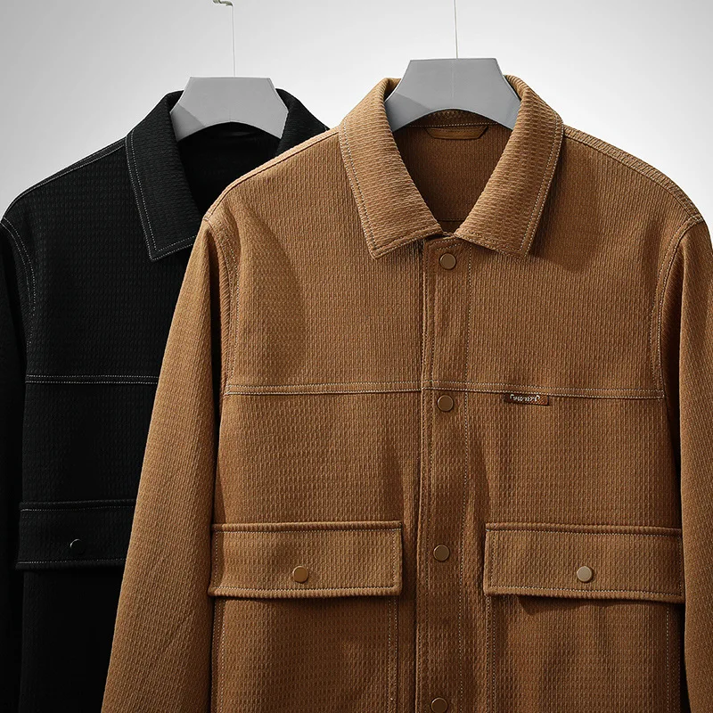 

DAVIDSHAO Top Quality EU US Size Men Spring Casual Business Jacket with Turn-Down Collar and Large Pockets Thick Workwear Jacket